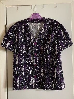 Homemade Nightmare before Christmas Purple Gothic Skeleton Floral Button-Up